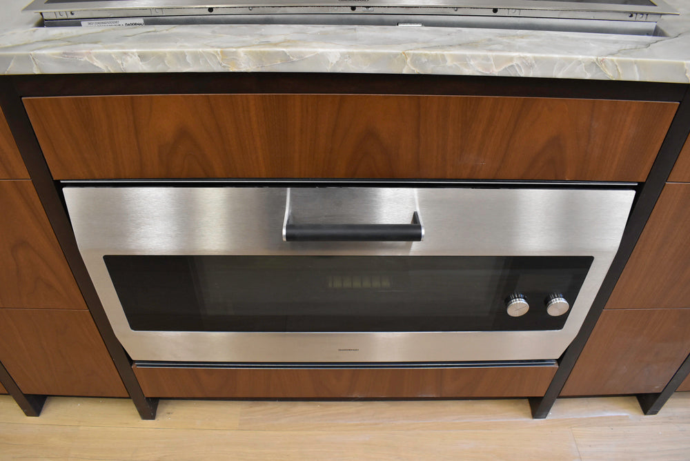 Plato Natural Walnut & Espresso Modern Kitchen with Gaggenau Appliances