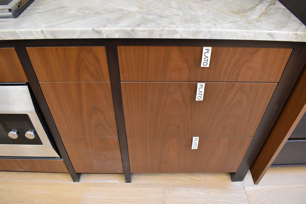 Plato Natural Walnut & Espresso Modern Kitchen with Gaggenau Appliances