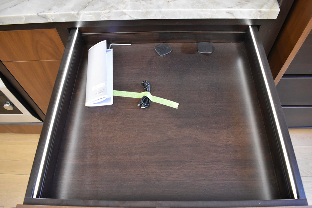 Plato Natural Walnut & Espresso Modern Kitchen with Gaggenau Appliances