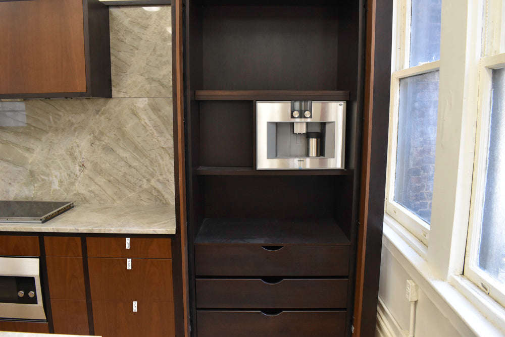 Plato Natural Walnut & Espresso Modern Kitchen with Gaggenau Appliances