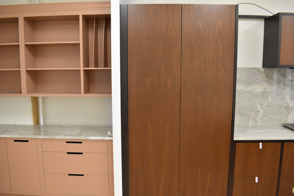 Plato Natural Walnut & Espresso Modern Kitchen with Gaggenau Appliances