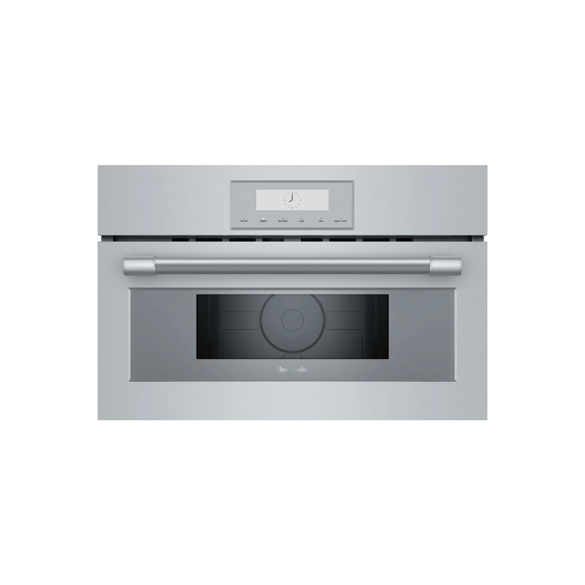 Thermador MB30WP Professional 30 inch built in drop down door microwave front view stainless steel
