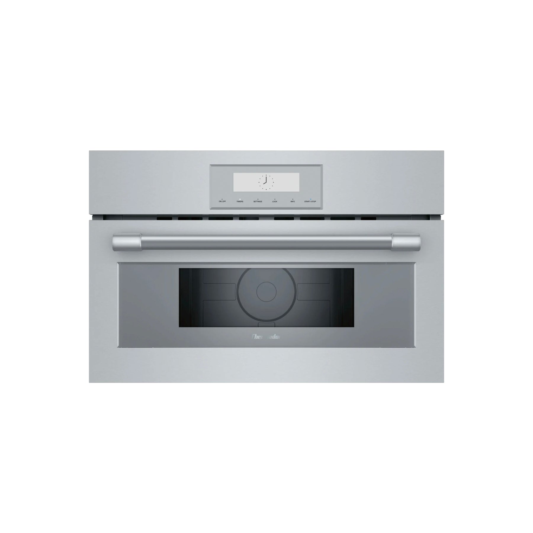 Thermador MB30WP Professional 30 inch built in drop down door microwave front view stainless steel