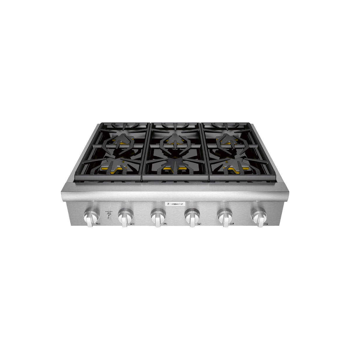 Thermador PCG366W Professional 36 inch gas rangetop front view stainless steel