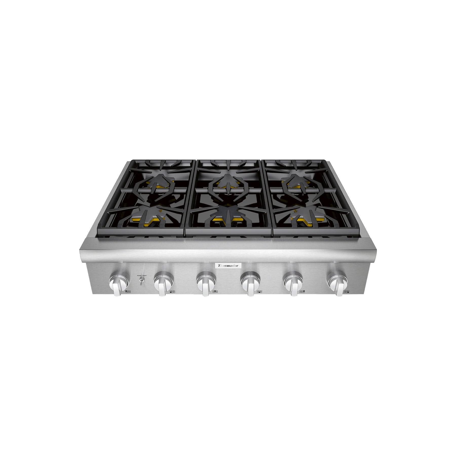 Thermador PCG366W Professional 36 inch gas rangetop front view stainless steel