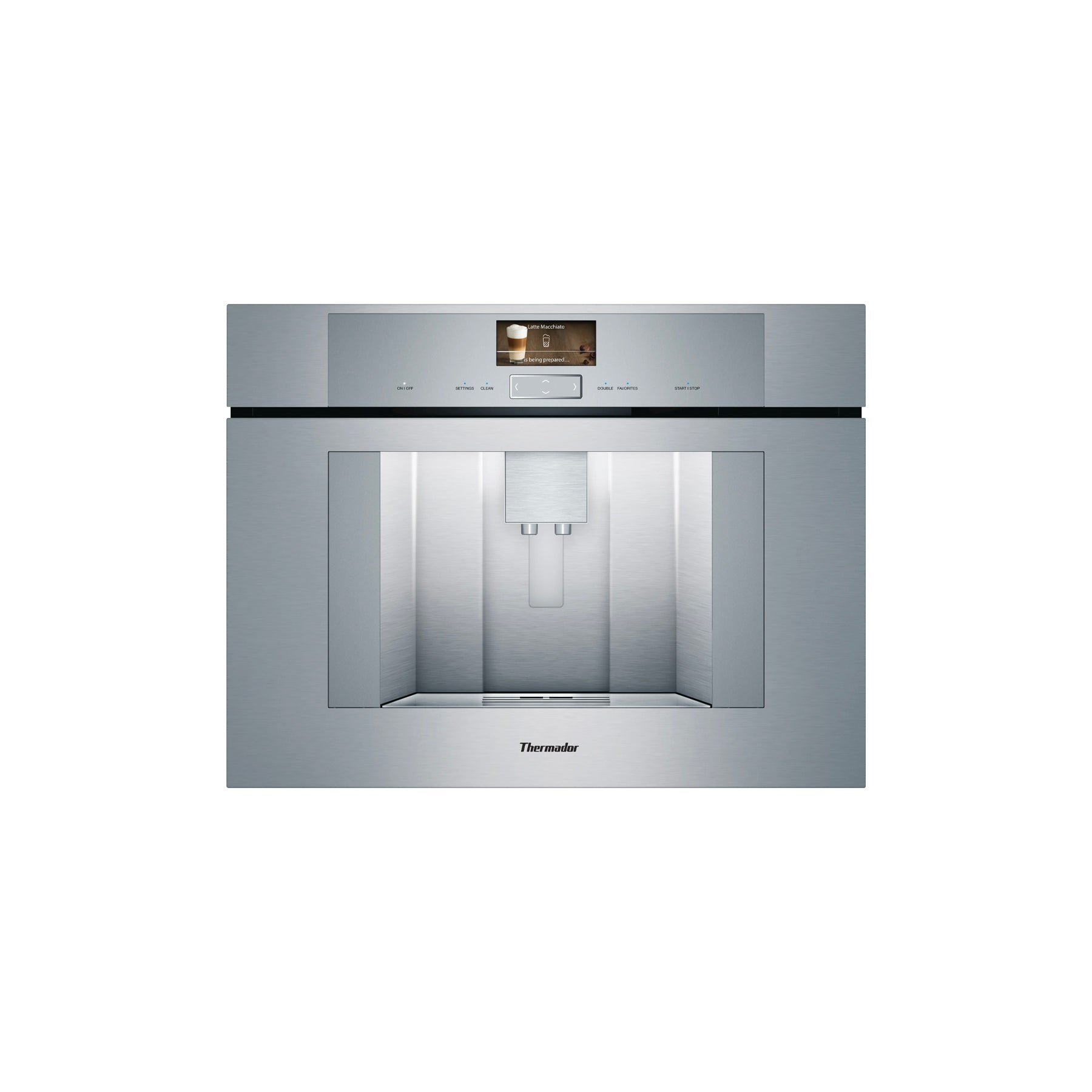 Thermador TCM24PS Professional 24 inch built in fully automatic coffee machine front view stainless steel