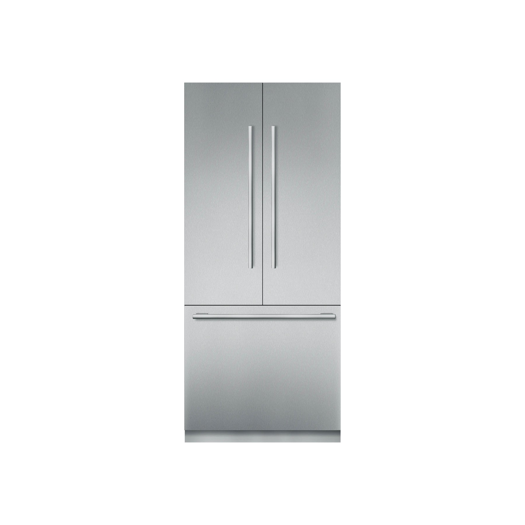 Thermador T36BT915NS Freedom 36 inch built in french door refrigerator front view stainless steel