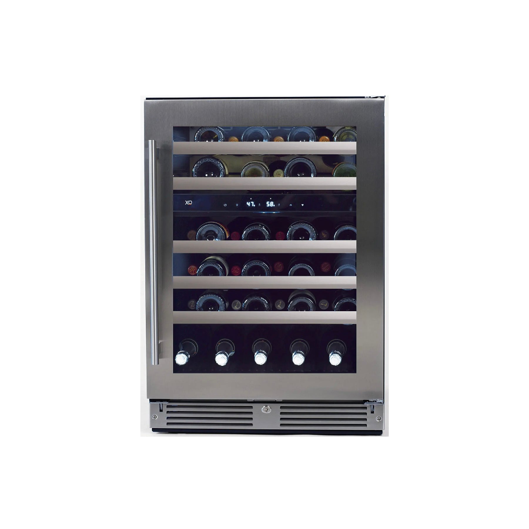 XO XOU24WDZGSR 24 inch dual zone wine cooler cellar front view