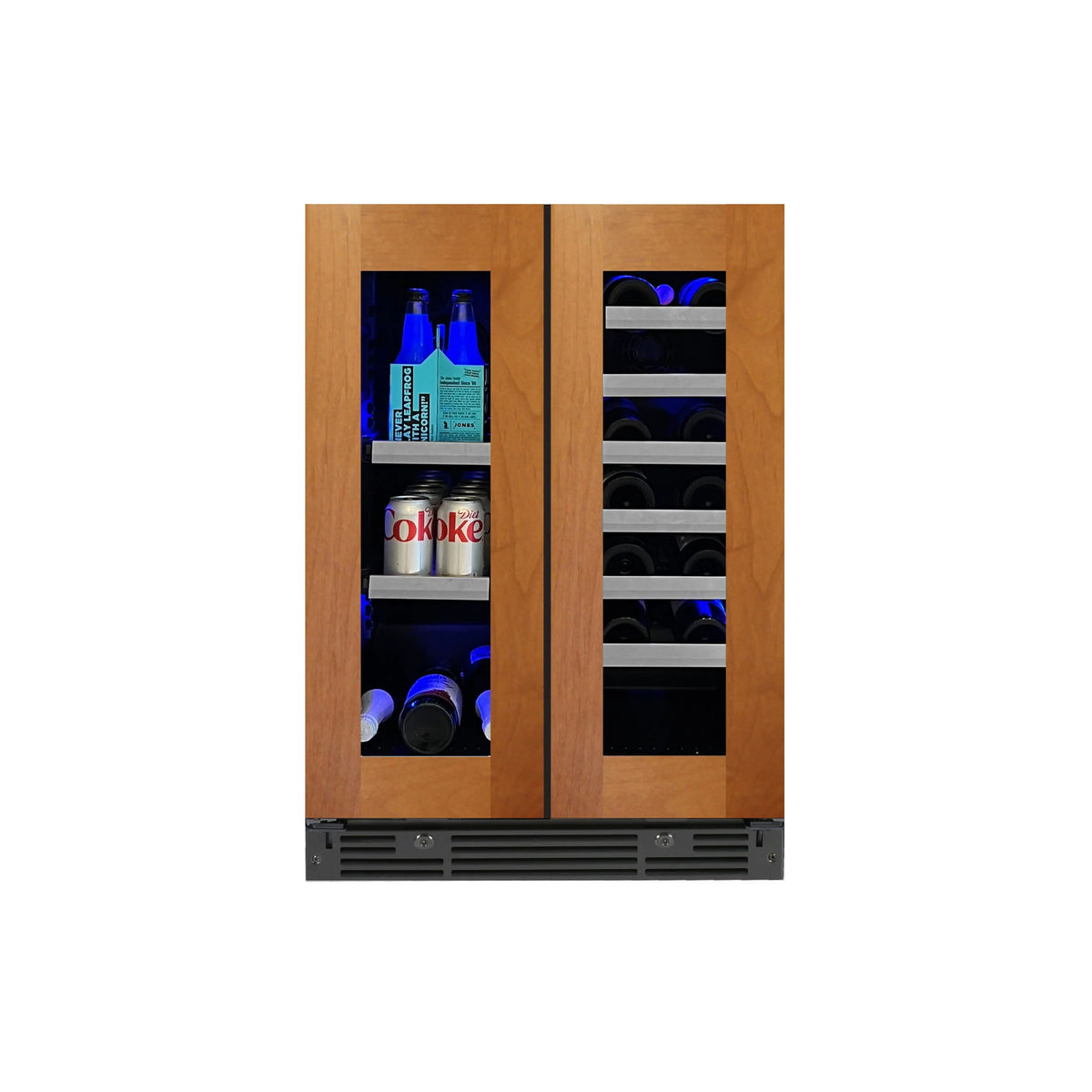 XO XOU24BWDDGO 24 inch dual zone french door beverage and wine center front view panel ready glass