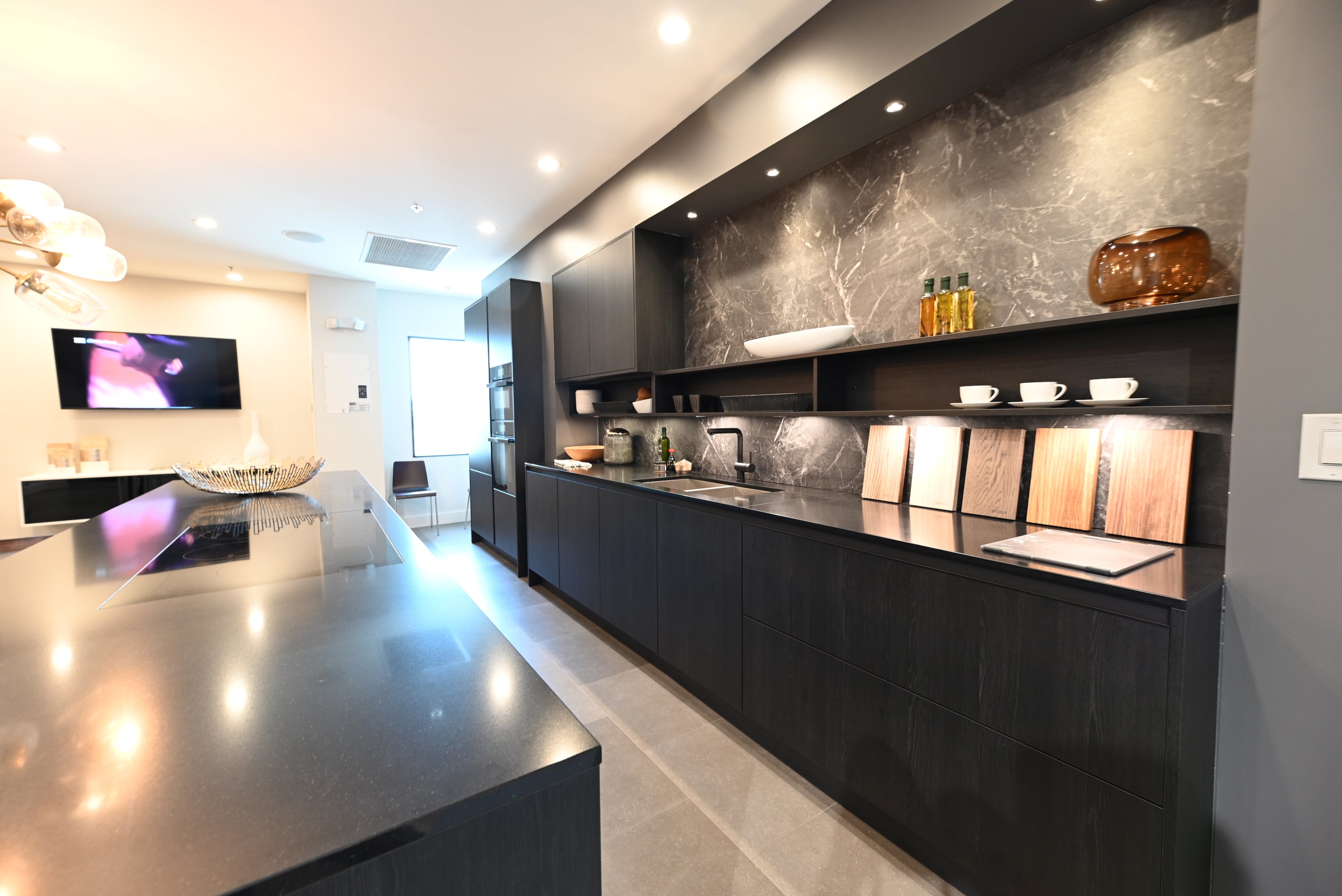 SieMatic Modern Black Kitchen with Island & Miele Appliances