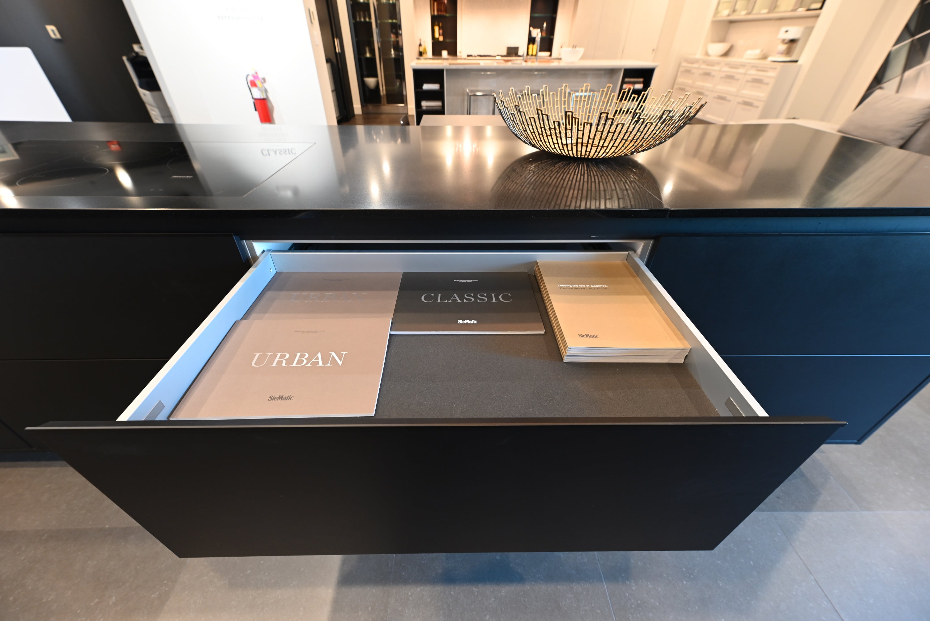 SieMatic Modern Black Kitchen with Island & Miele Appliances
