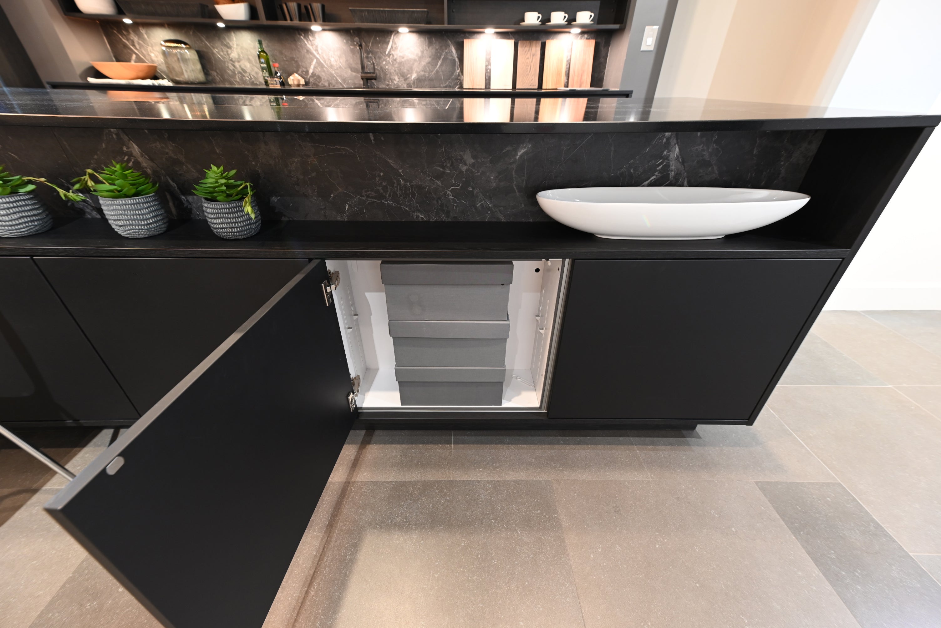 SieMatic Modern Black Kitchen with Island & Miele Appliances