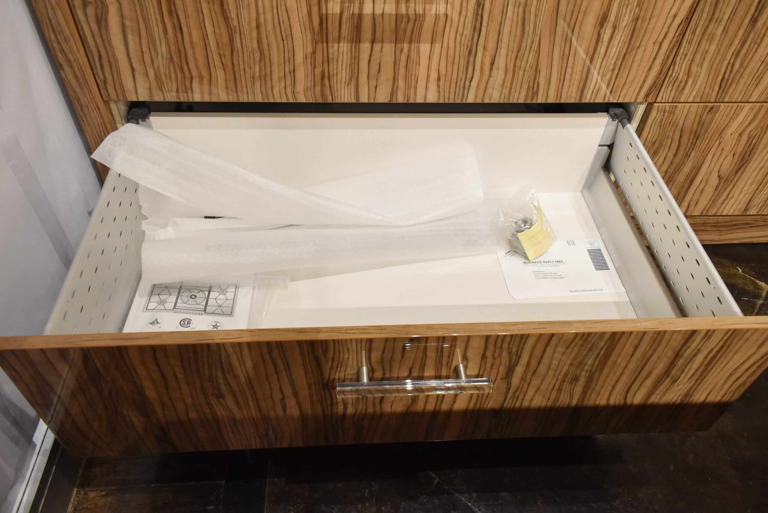 Downsview Olivewood Smooth Wood Modern Showroom Display Kitchen