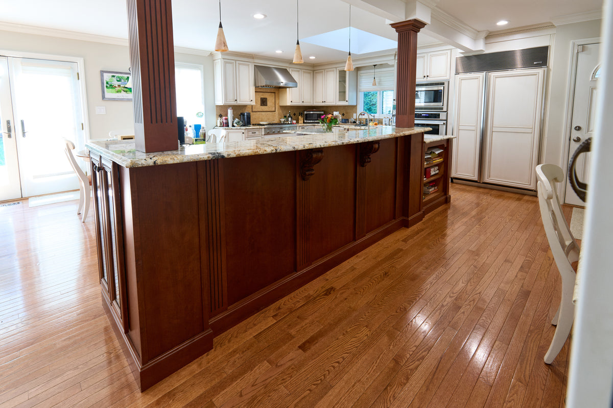 "The Chester" Traditional White Kitchen with Island, Desk Area & Appliances