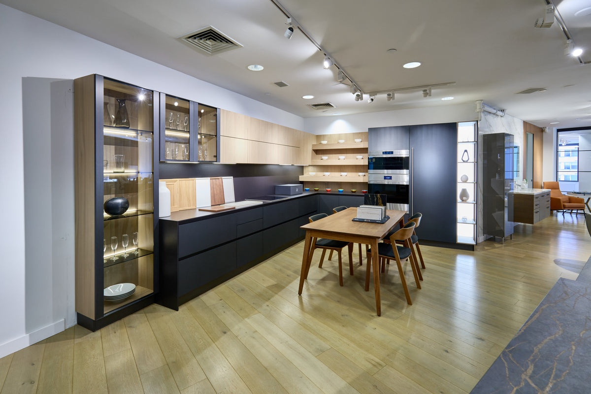 Hans Krug Modern Grey & Oak Veneer Kitchen Corner with Wolf Appliances