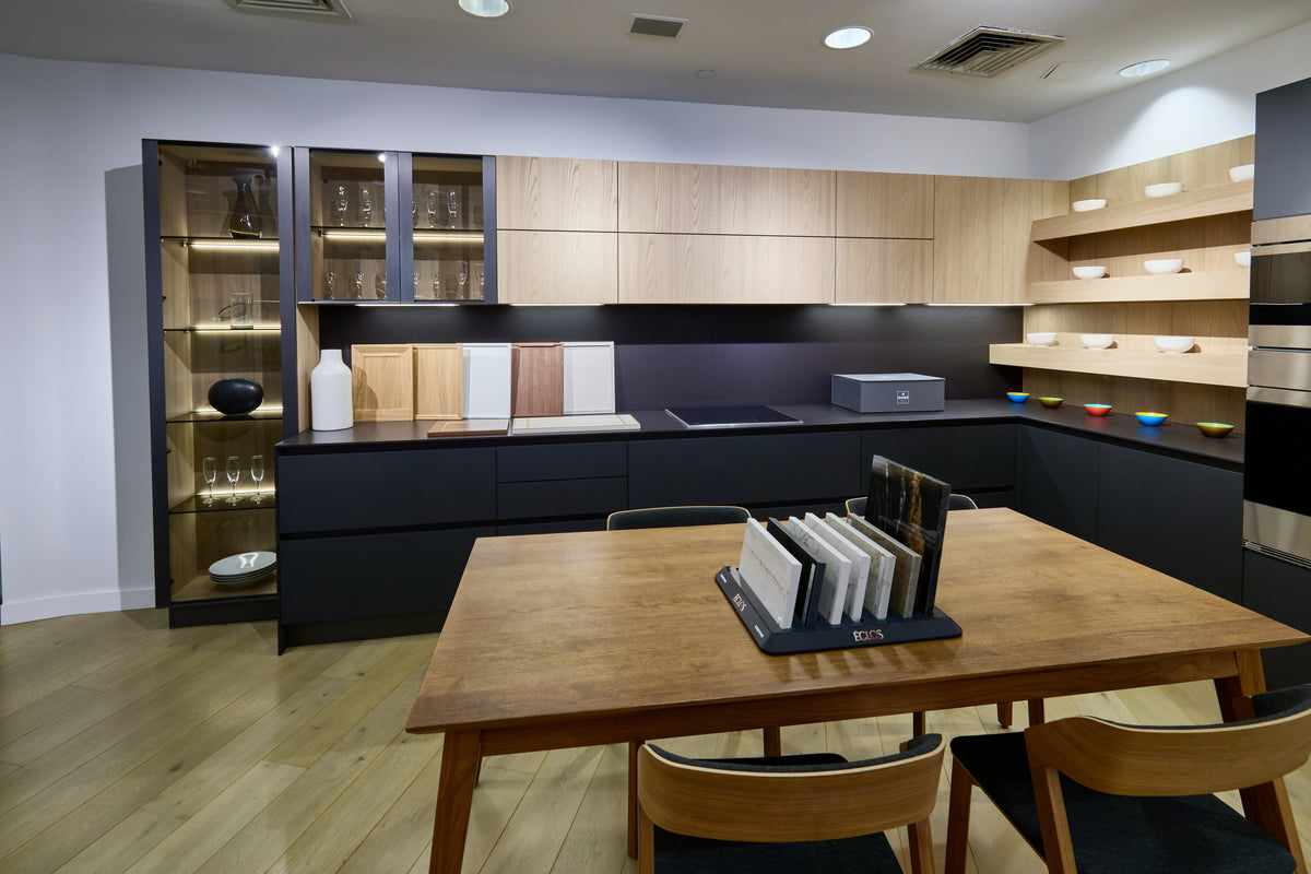 Hans Krug Modern Grey & Oak Veneer Kitchen Corner with Wolf Appliances