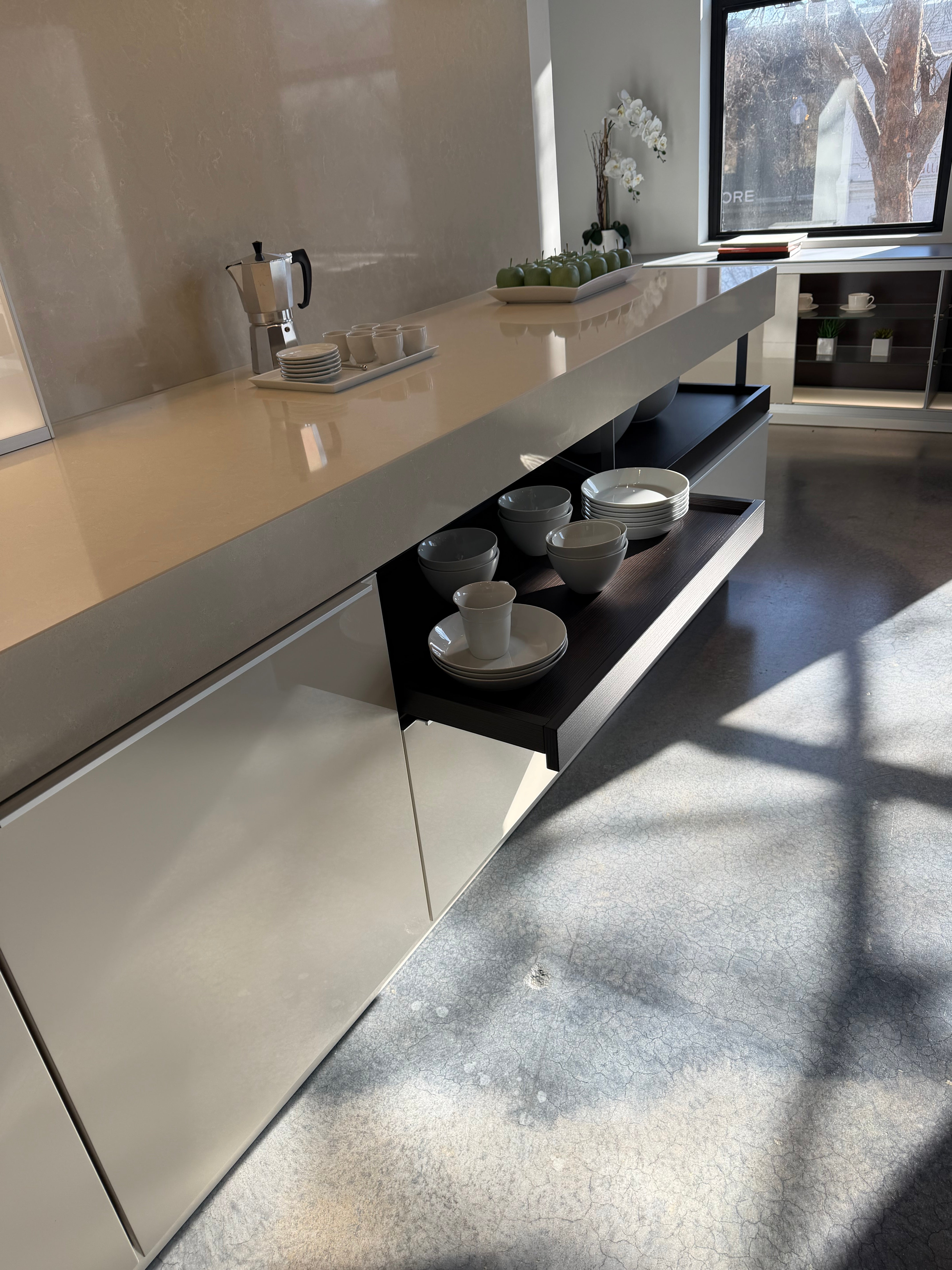 Poggenpohl Plus Modo Modern Black and White Kitchen with Island and Wolf & Sub-Zero Appliances