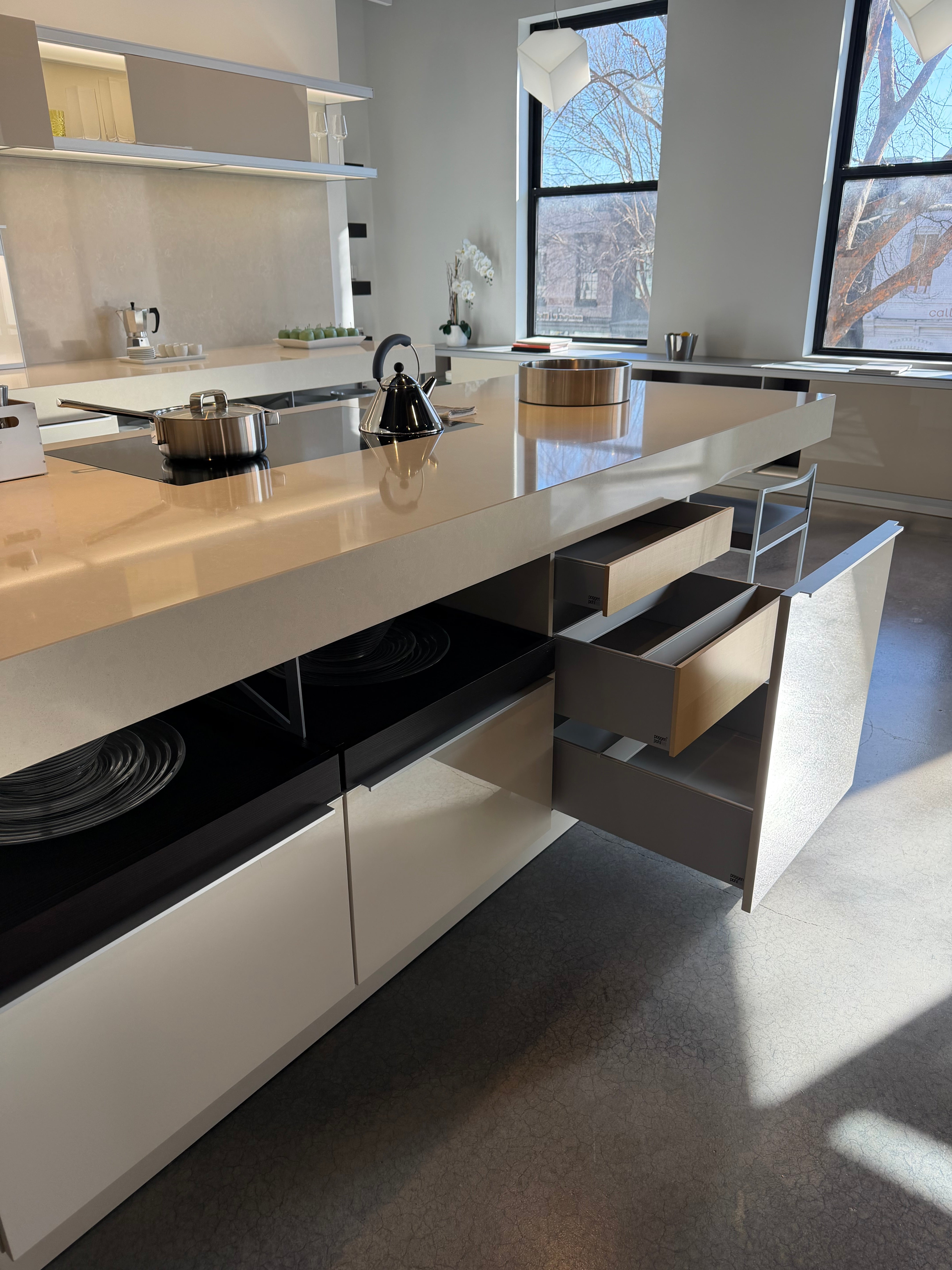 Poggenpohl Plus Modo Modern Black and White Kitchen with Island and Wolf & Sub-Zero Appliances