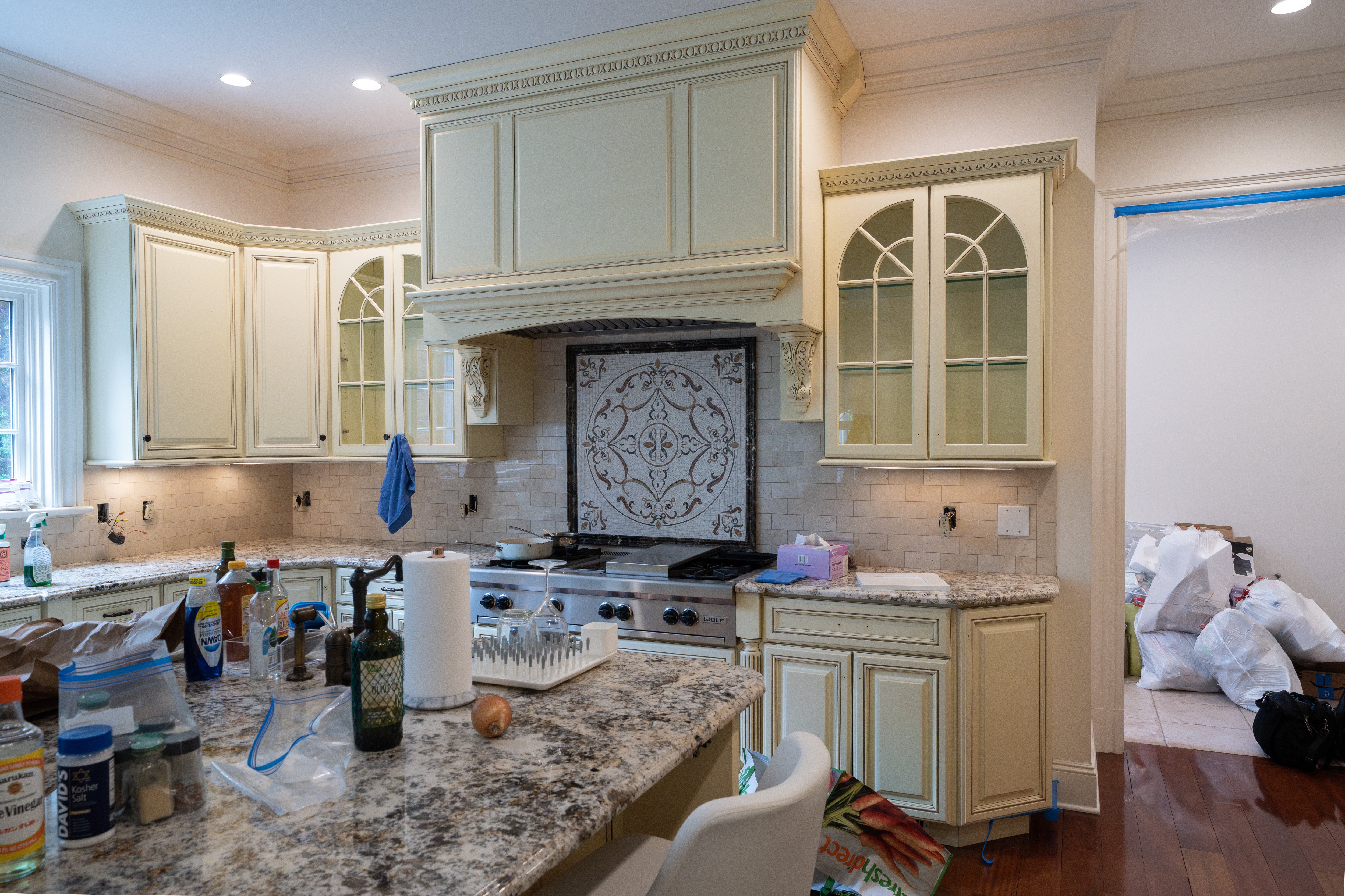 “The Ashbourne” Traditional Muted Cream Kitchen with Island & Desk Area