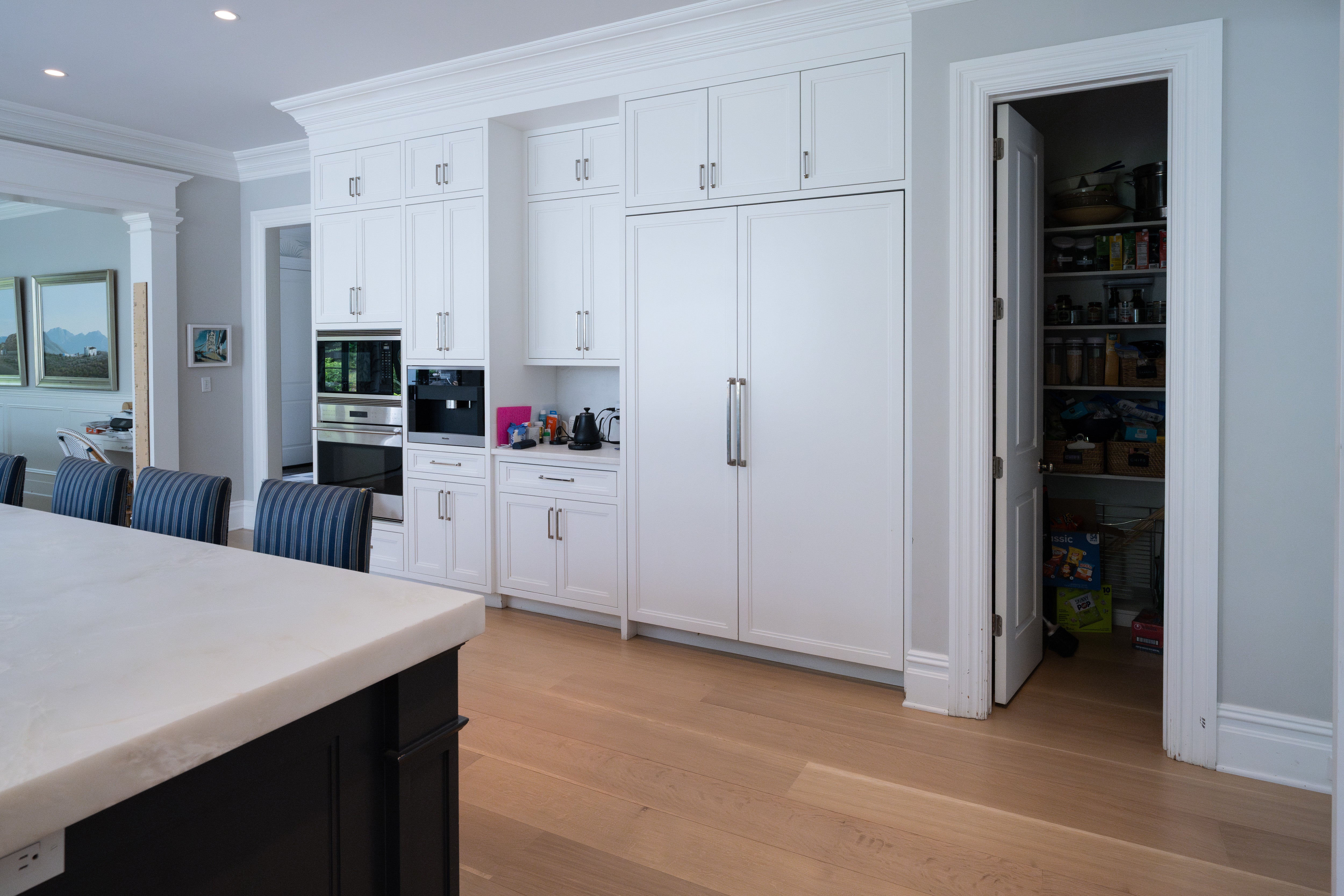 "The Abercorn" Transitional White Kitchen with Island & 48" Wolf Range