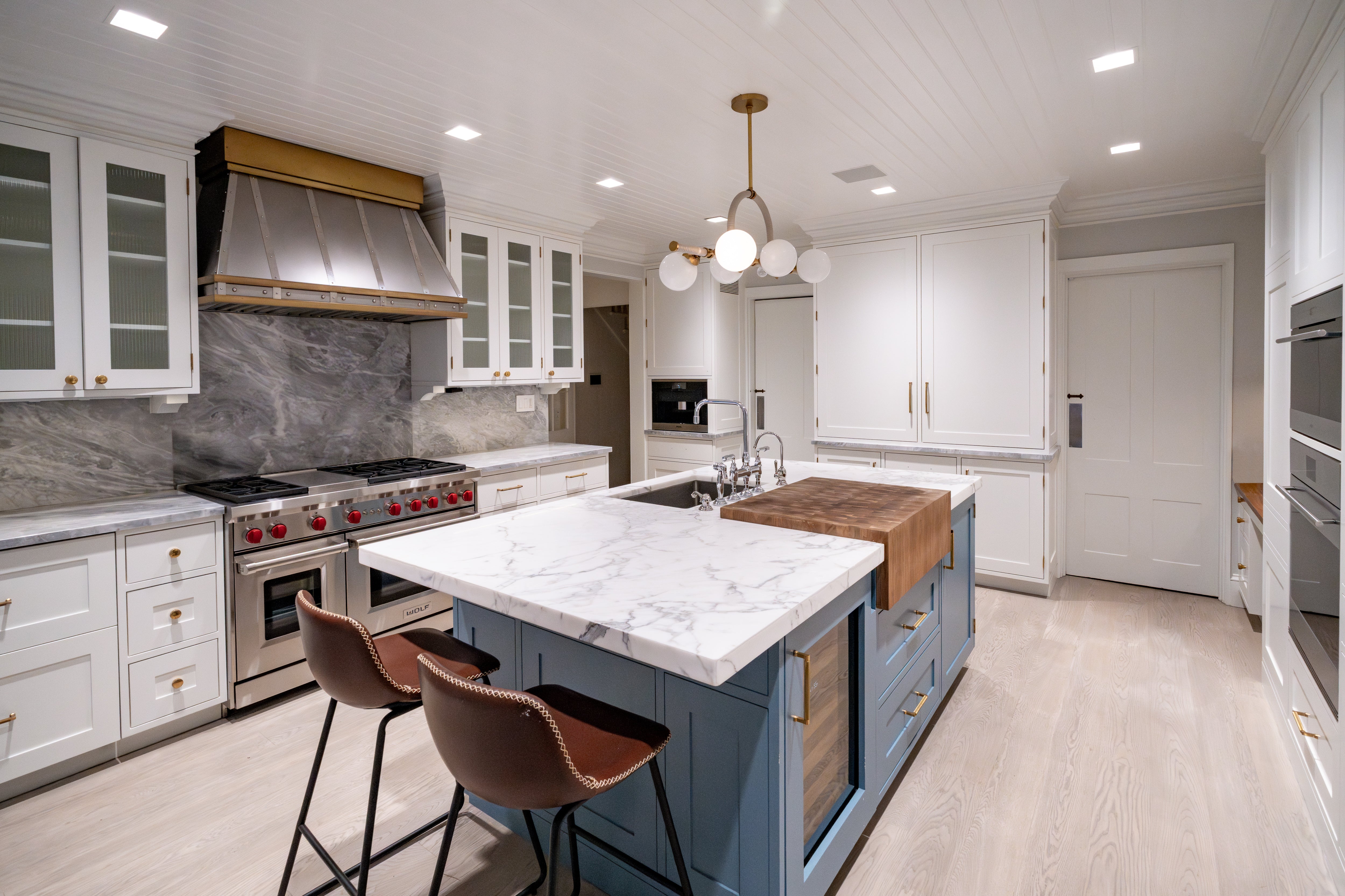 "The Windermere" Transitional White Kitchen with Island & Sub-Zero 648PROG