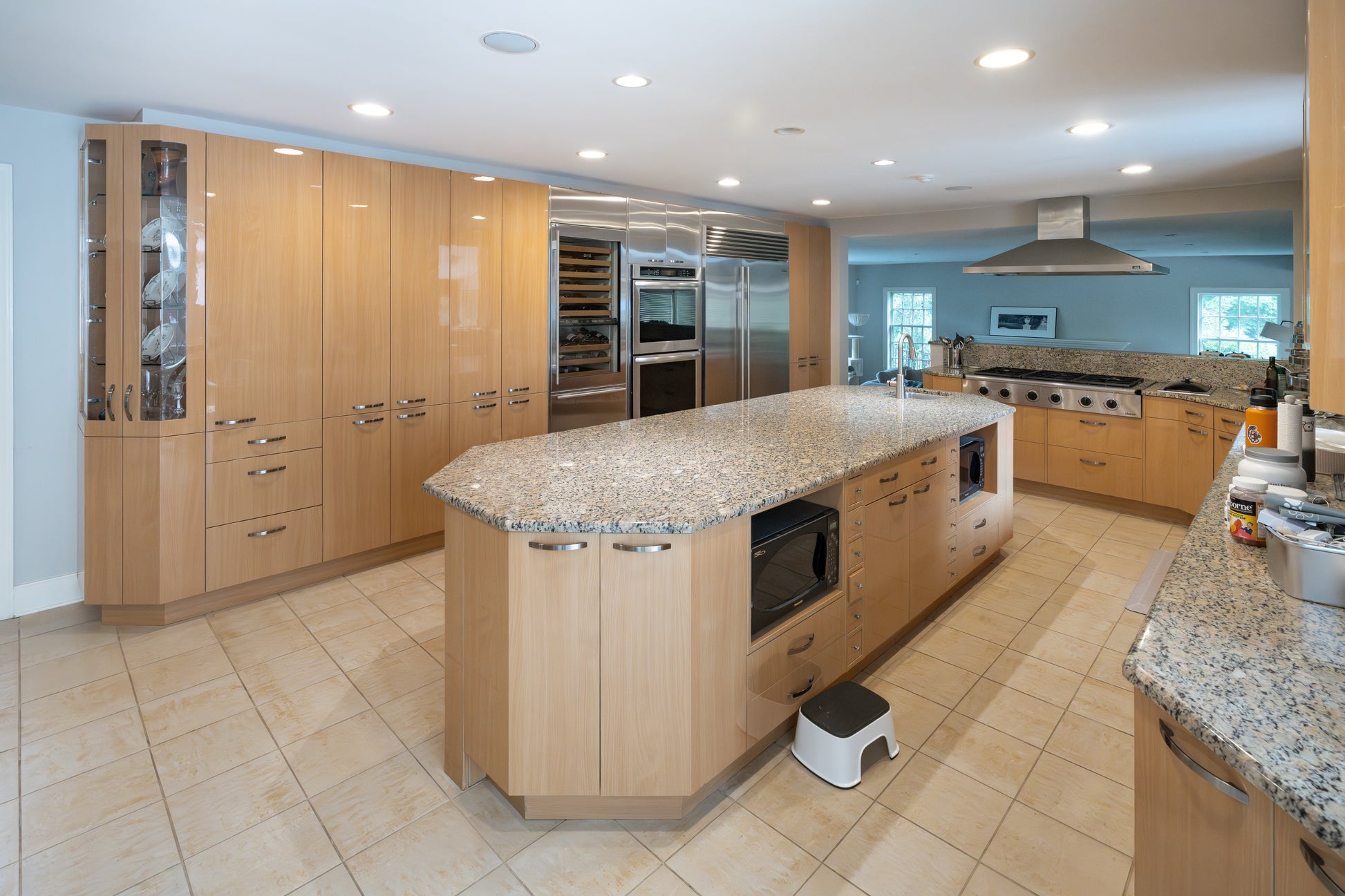 "The Copenhagen" Modern Light Oak Kitchen with Island & 48" Sub-Zero Refrigerator