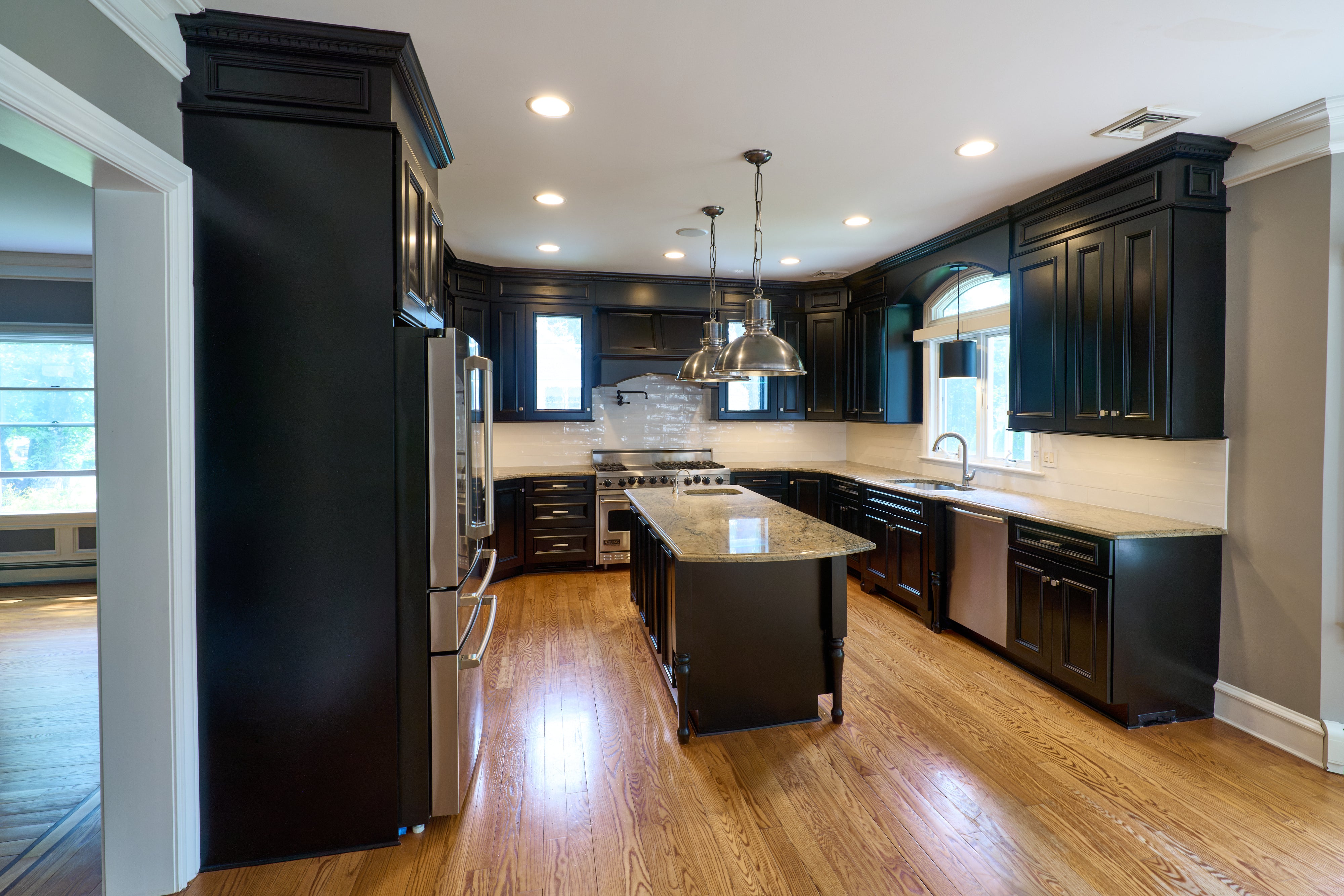 "The Onyx" Transitional Jet Black Kitchen with Island & Appliances