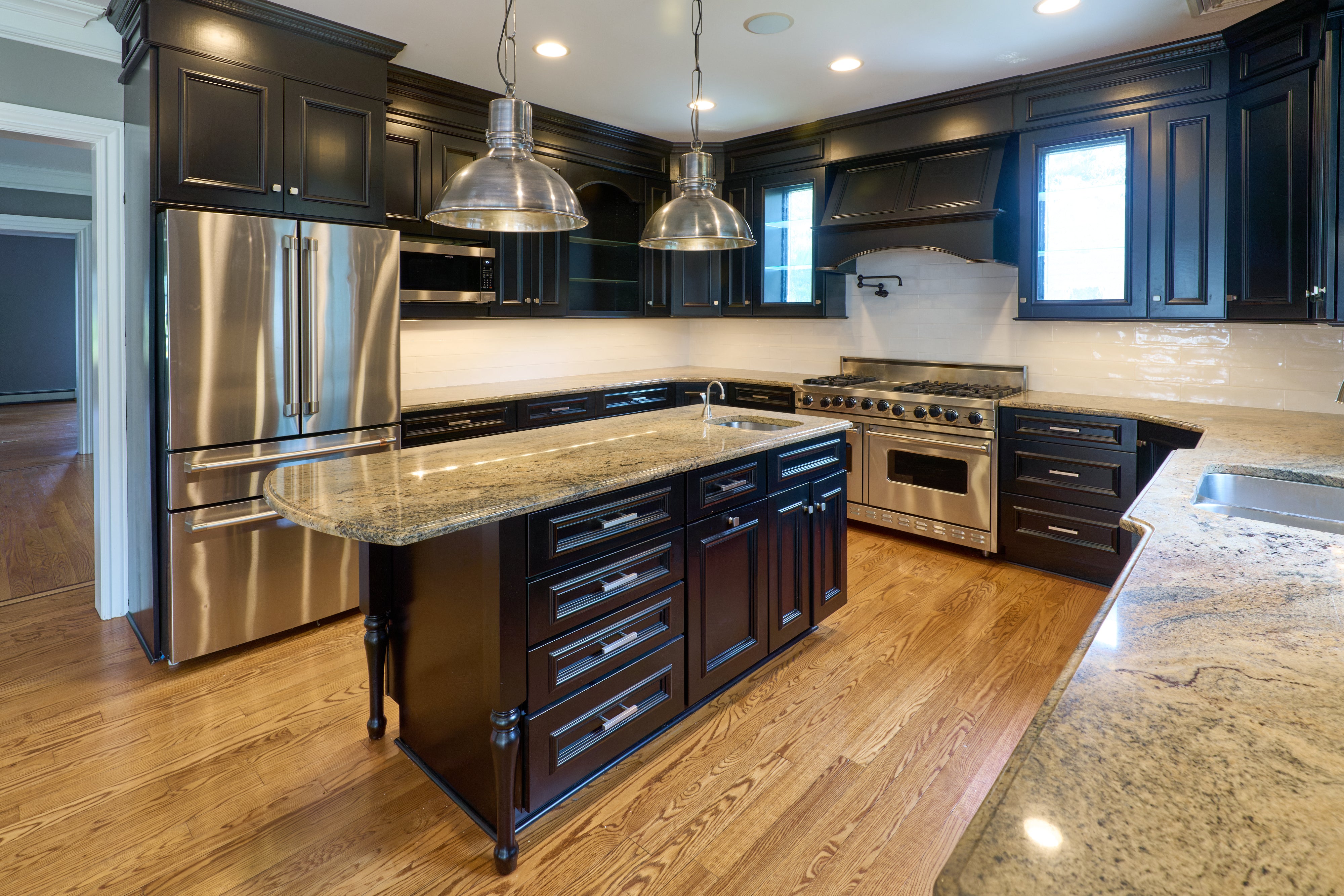 "The Onyx" Transitional Jet Black Kitchen with Island & Appliances