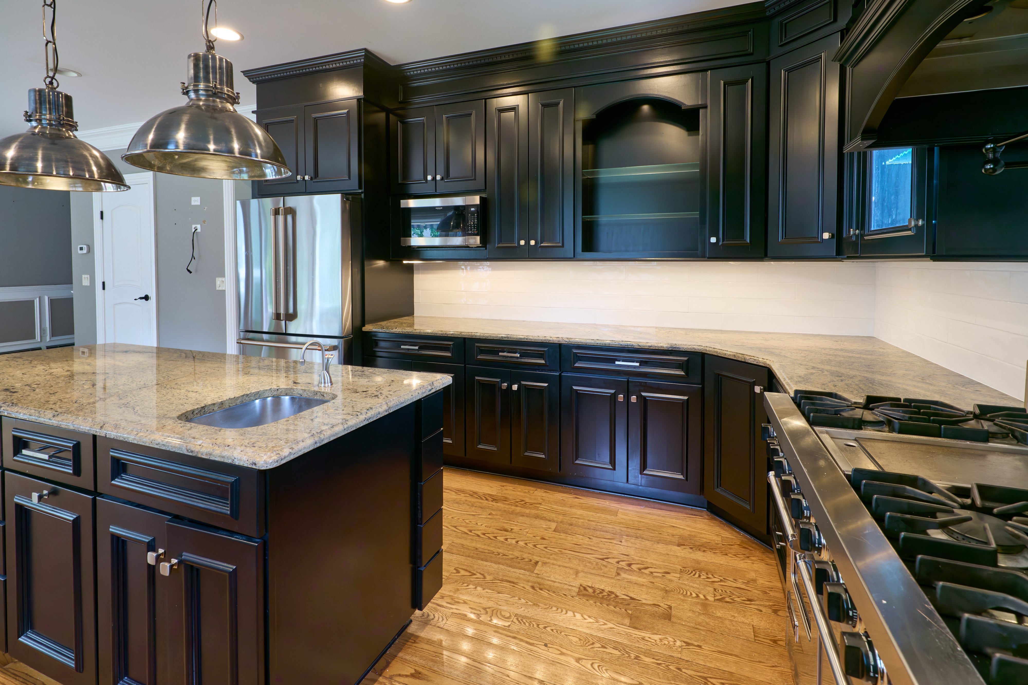 "The Onyx" Transitional Jet Black Kitchen with Island & Appliances