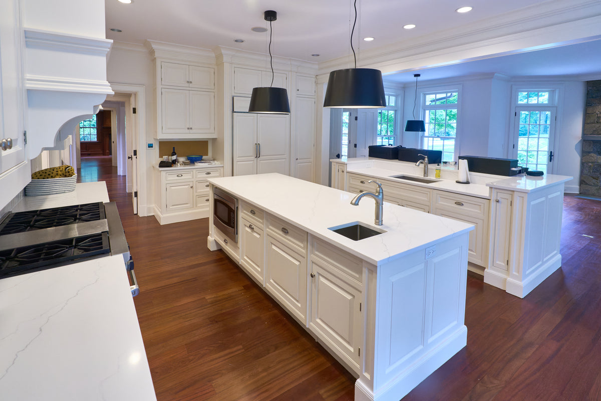 Luxury custom wood kitchen cabinets with double islands