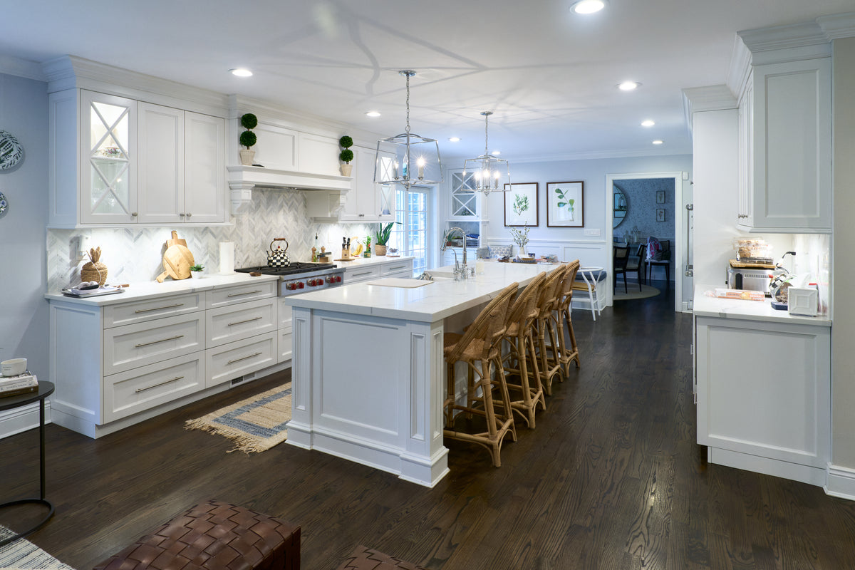 "The Claridge" Transitional White Kitchen with Island & Wolf Appliances