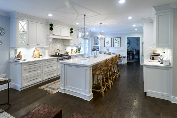 "The Claridge" Transitional White Kitchen with Island & Wolf Appliances