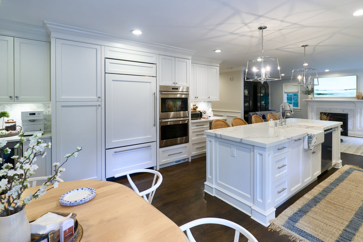 "The Claridge" Transitional White Kitchen with Island & Wolf Appliances