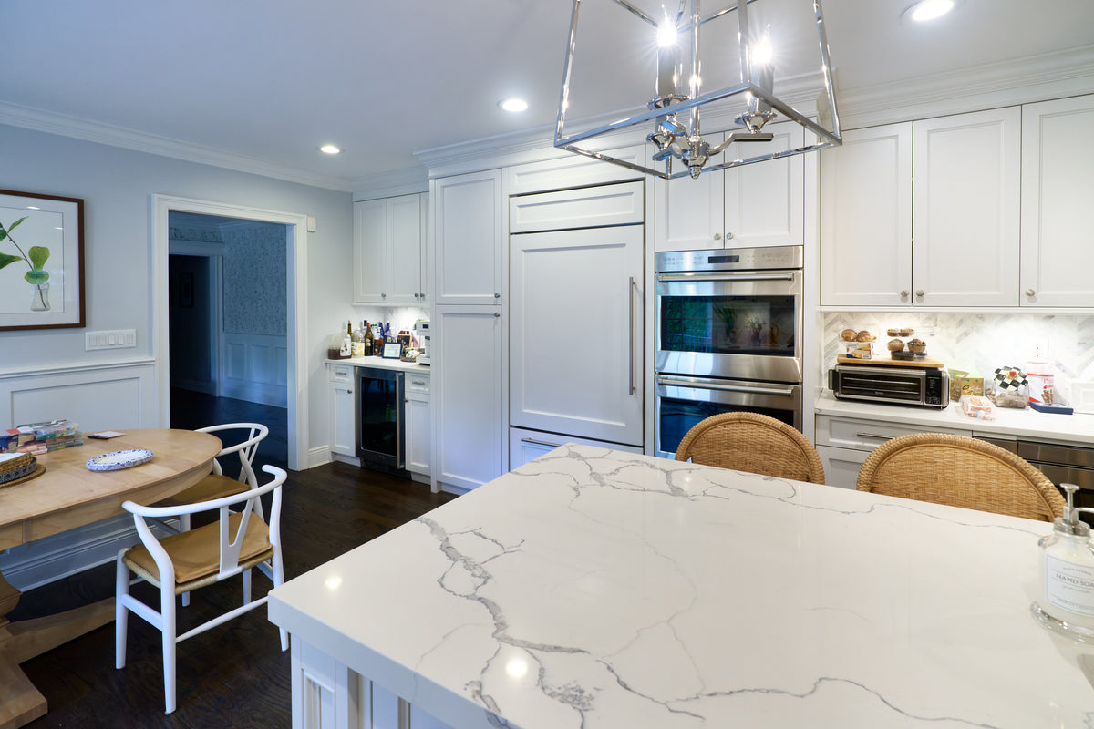 "The Claridge" Transitional White Kitchen with Island & Wolf Appliances