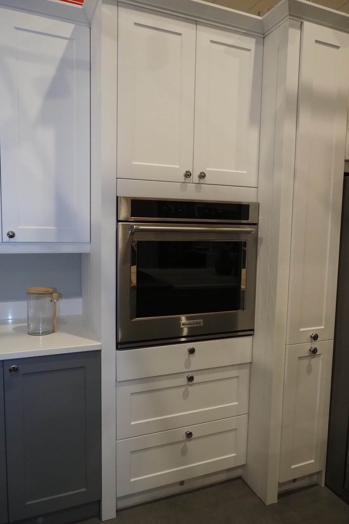 Wren Shaker White & Grey Matte Kitchen with KitchenAid Appliances