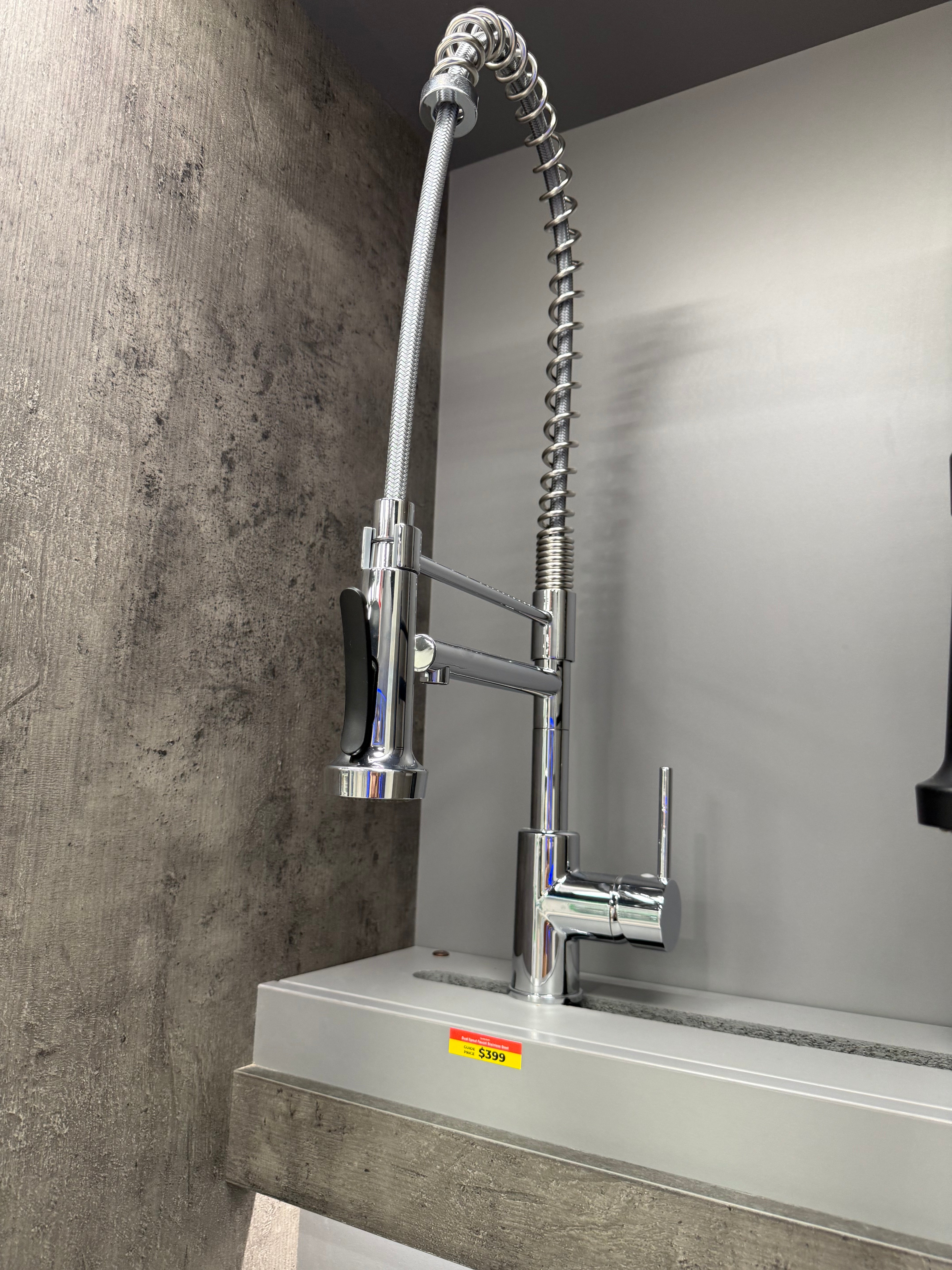 Single Lever Dual Spout Kitchen Faucet in Polished Chrome
