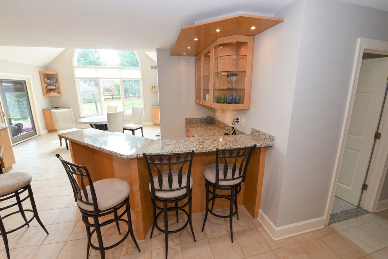 The Copenhagen modern built-in wet bar with light oak wood finish