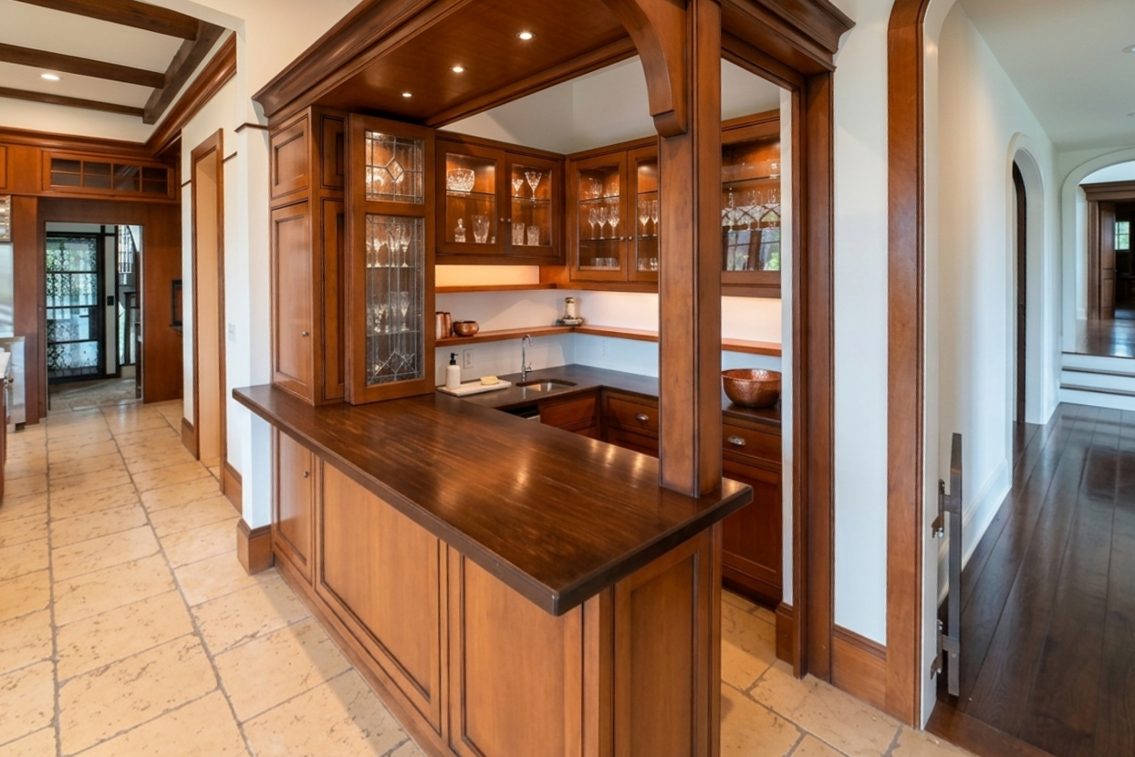 "The Highbury" Traditional Wooden Wet Bar with Sink, Faucet & Wine Cooler