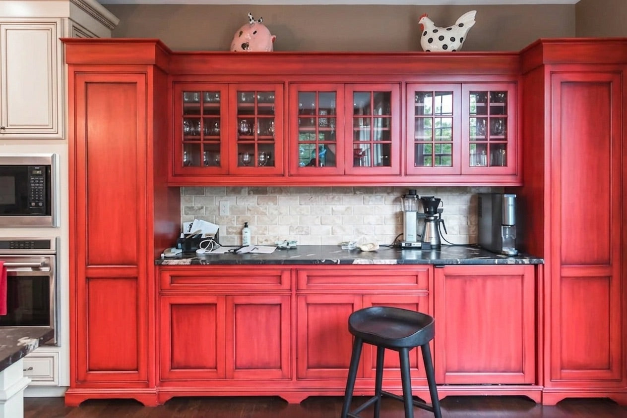 Reinhart & Sons "Barn Red" Distressed Traditional Cherry Wood Dry Bar