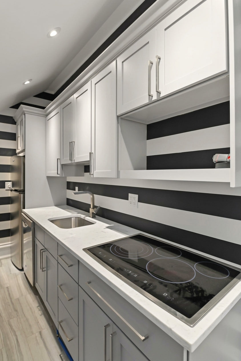 WoodHarbor Transitional Warm Gray Kitchenette with Appliances