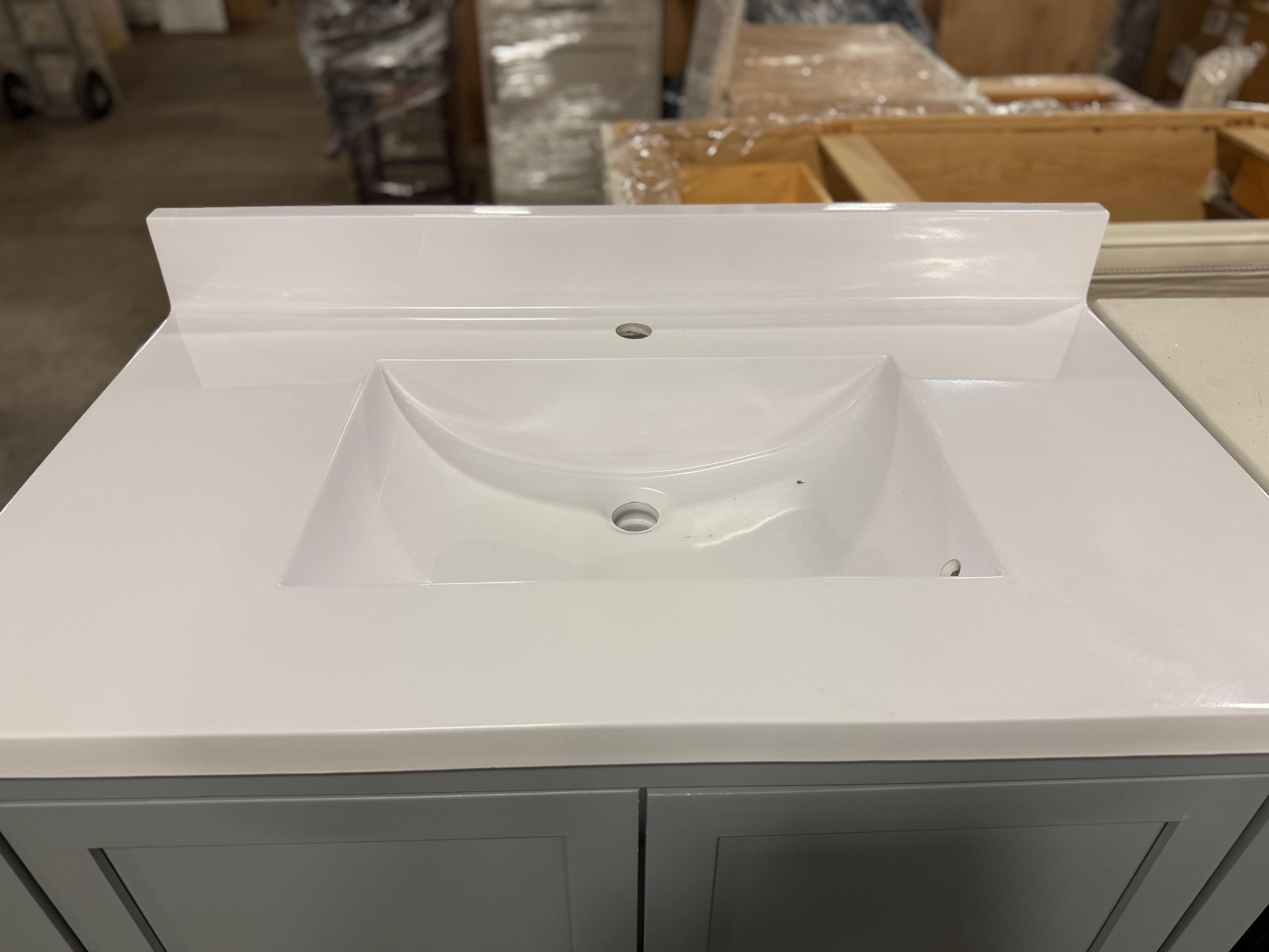 Custom Transitional 37" Grey Wooden Freestanding Single Vanity with Top