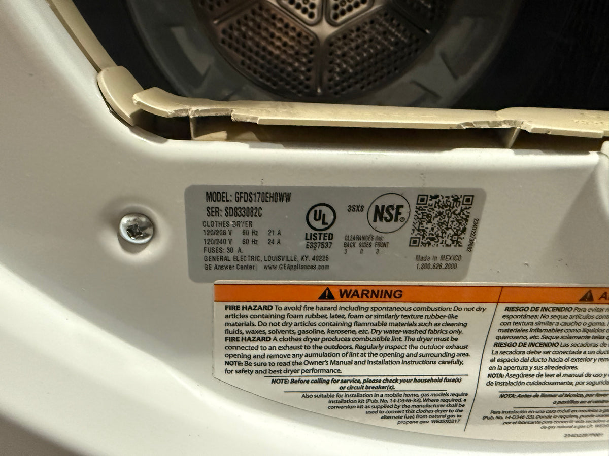 GE GFDS170EHWW 27" White Electric Dryer