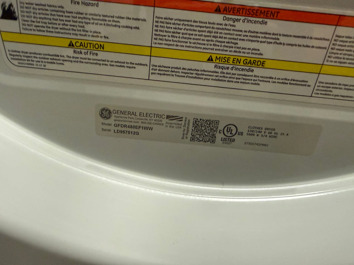 GE GFDR480EFWW 28" White Electric Dryer