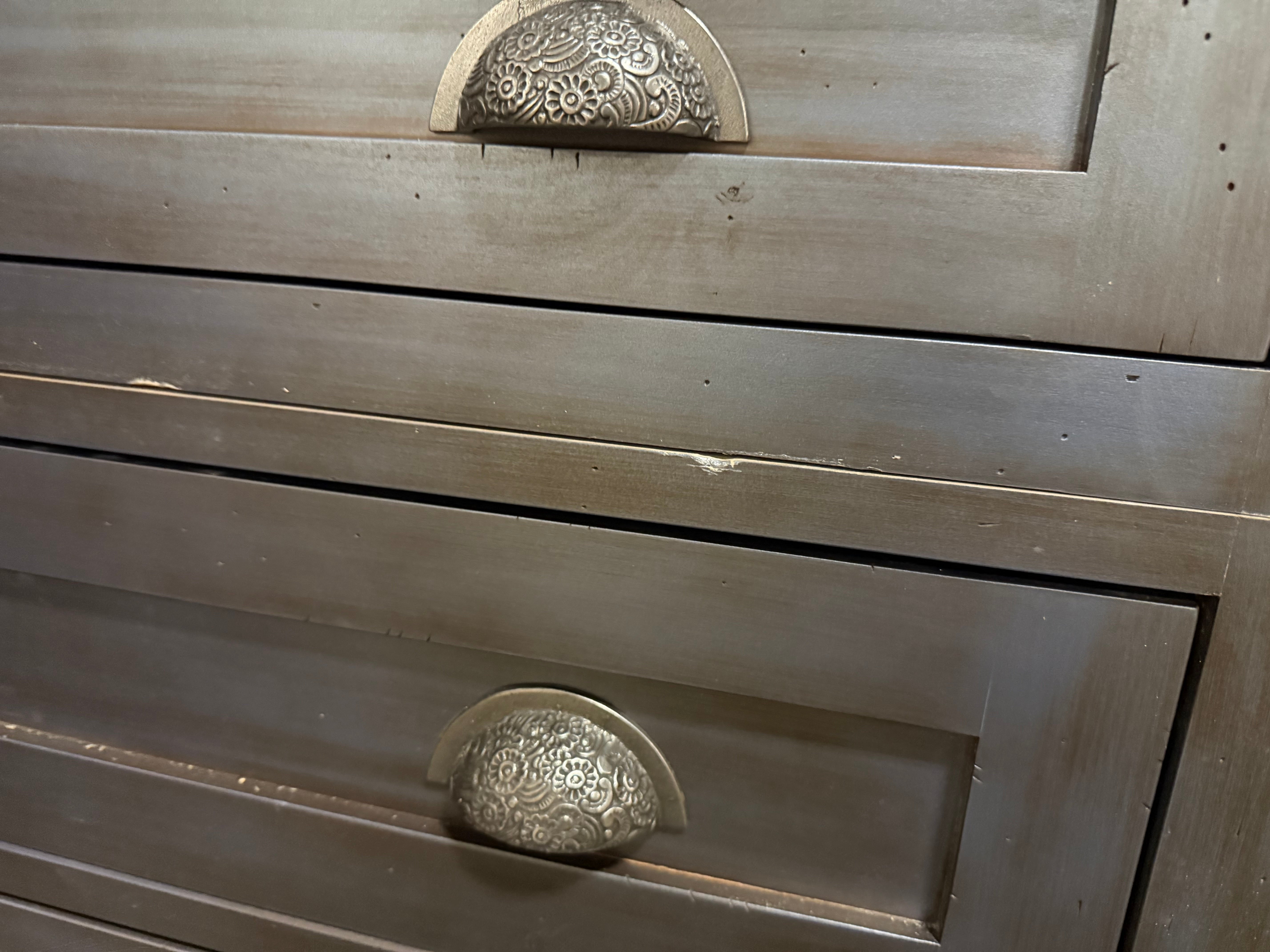 Custom Traditional Distressed Dark Navy Blue Hutch