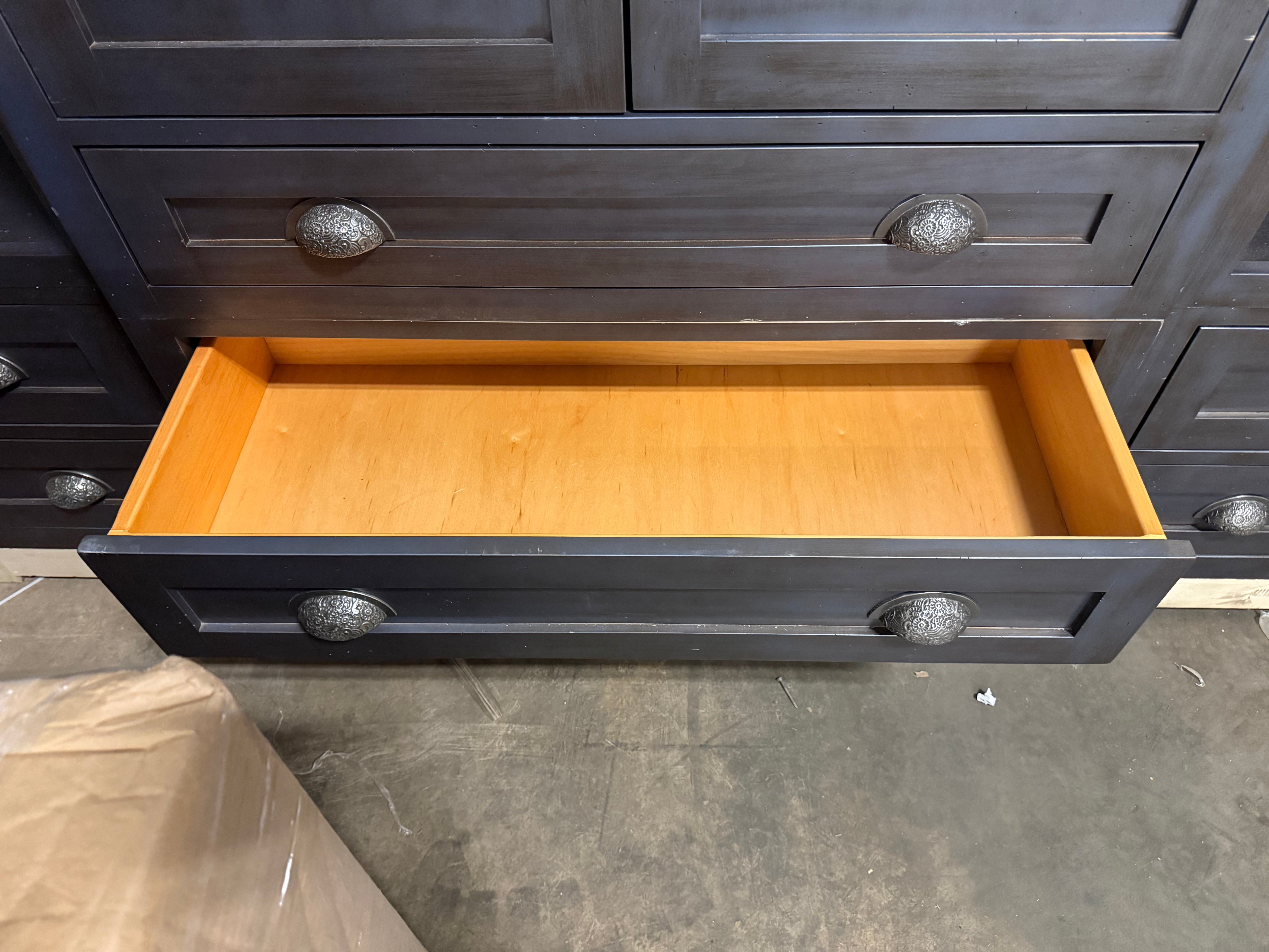 Custom Traditional Distressed Dark Navy Blue Hutch