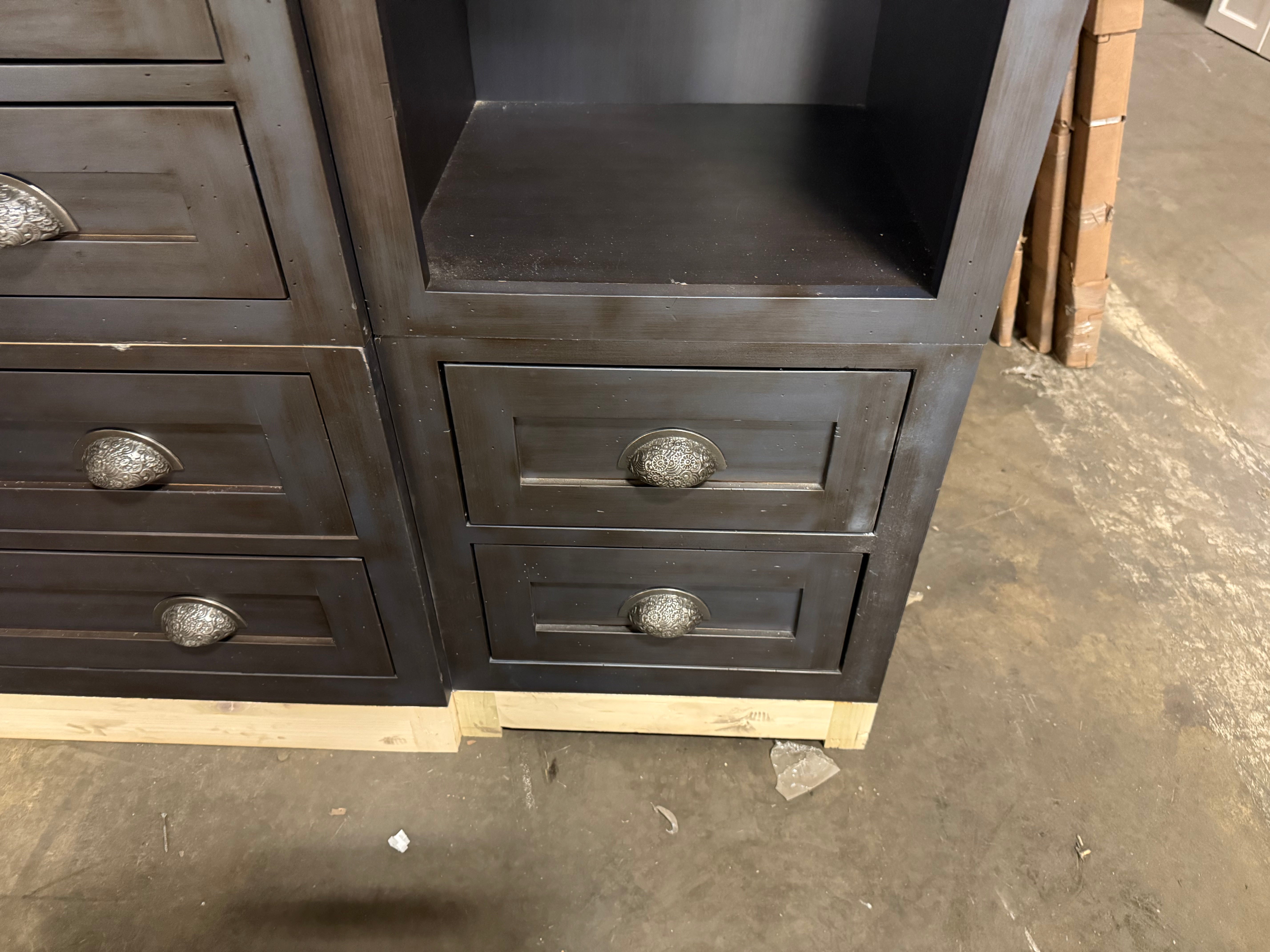 Custom Traditional Distressed Dark Navy Blue Hutch