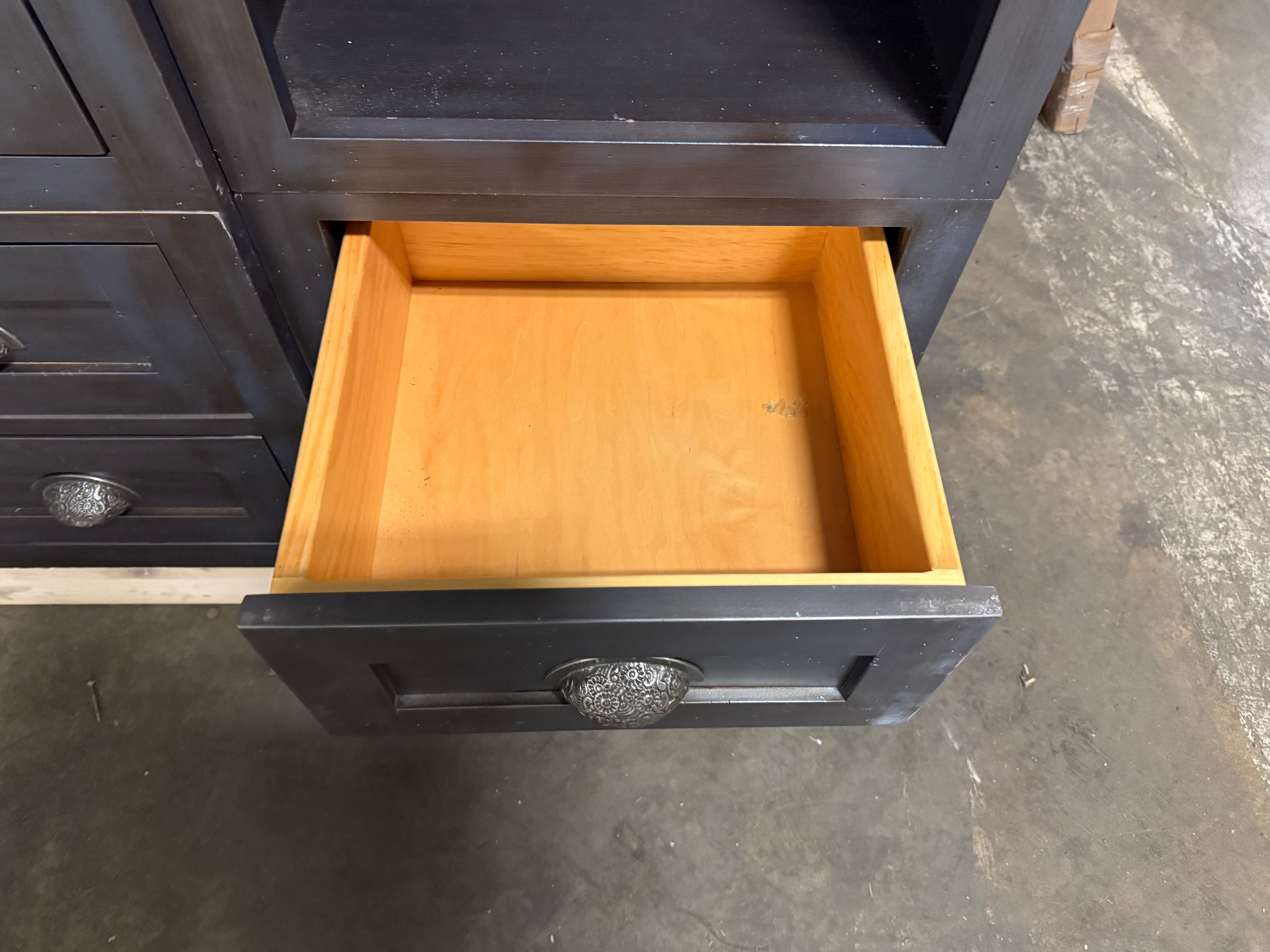 Custom Traditional Distressed Dark Navy Blue Hutch
