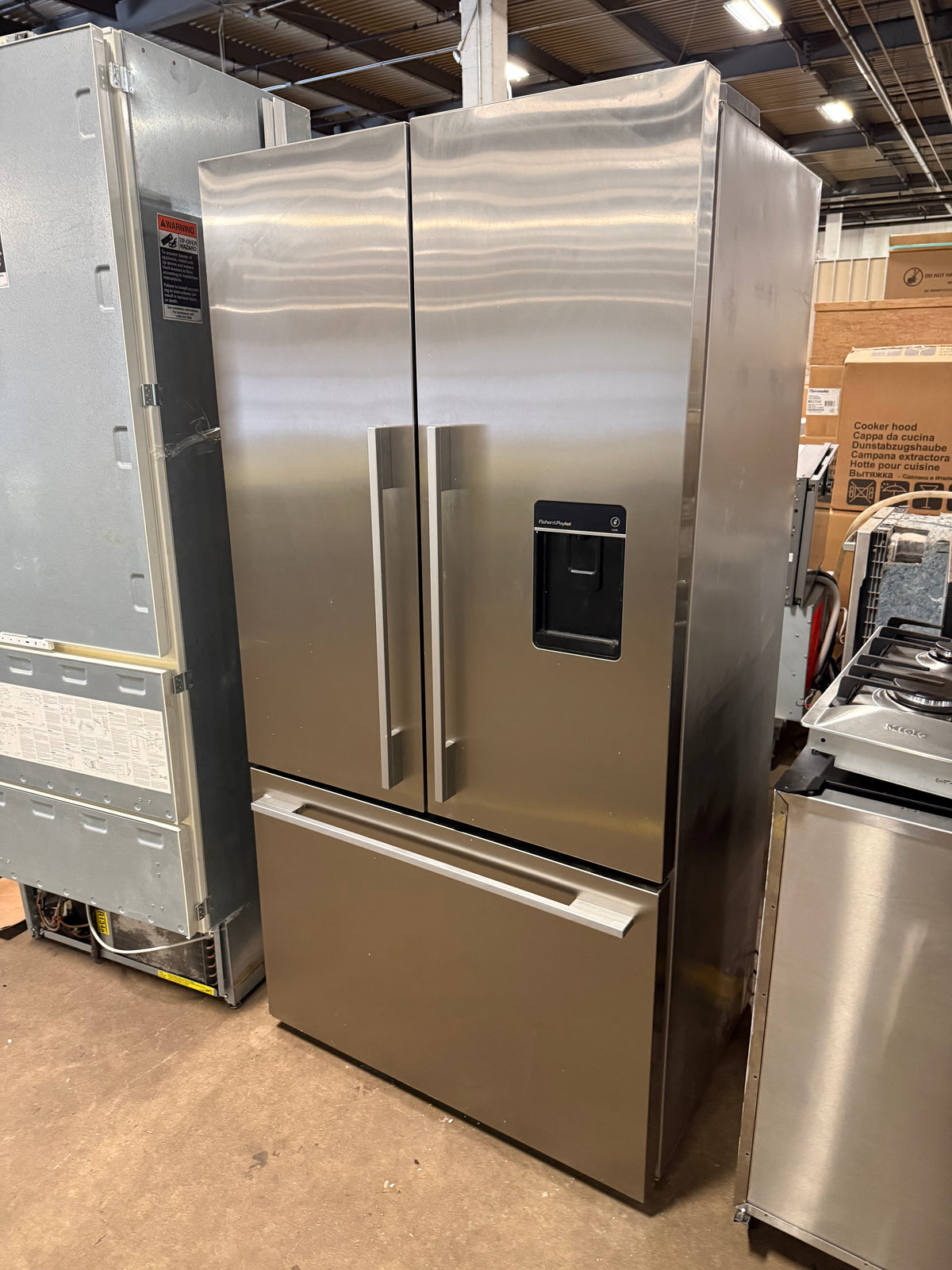 Stainless steel 20.1 cu ft Fisher Paykel French door refrigerator with water dispenser
