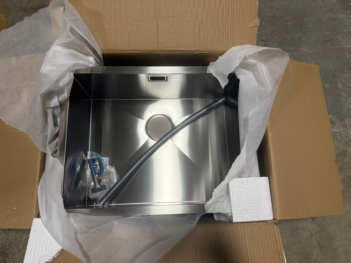 High-end showroom display undermount kitchen sink in brushed stee