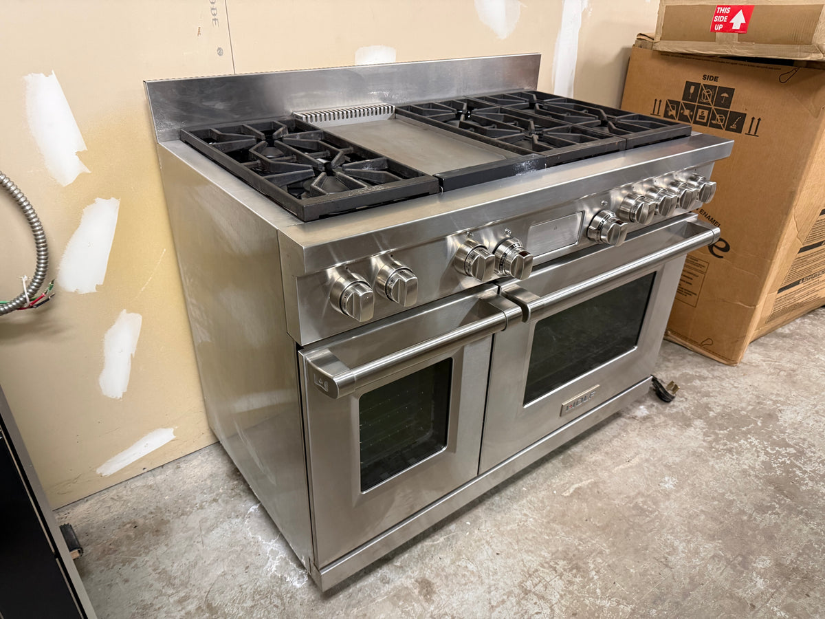 Luxury 48 inch gas range with 6 burners infrared griddle and dual ovens